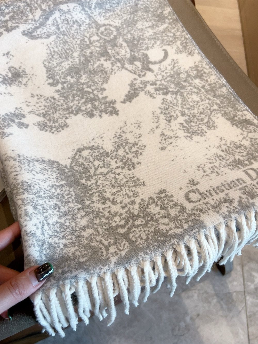 Dior Animal Print Fringed Scarf — detail