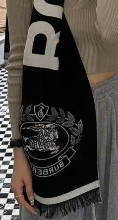 Burberry Black & Ivory Fringed Logo Scarf — detail