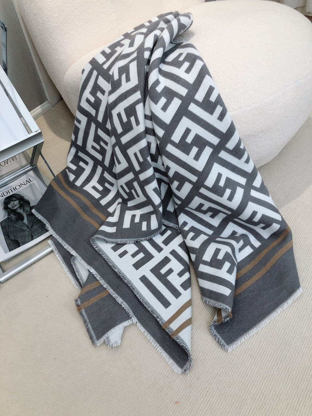 Fendi Geometric Trim Shawl — side