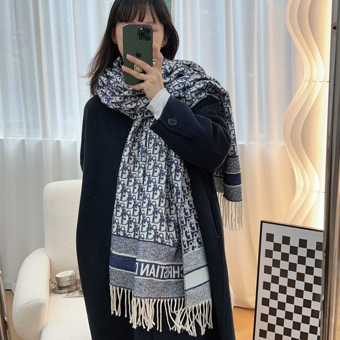 Dior Patterned Fringed Scarf — front