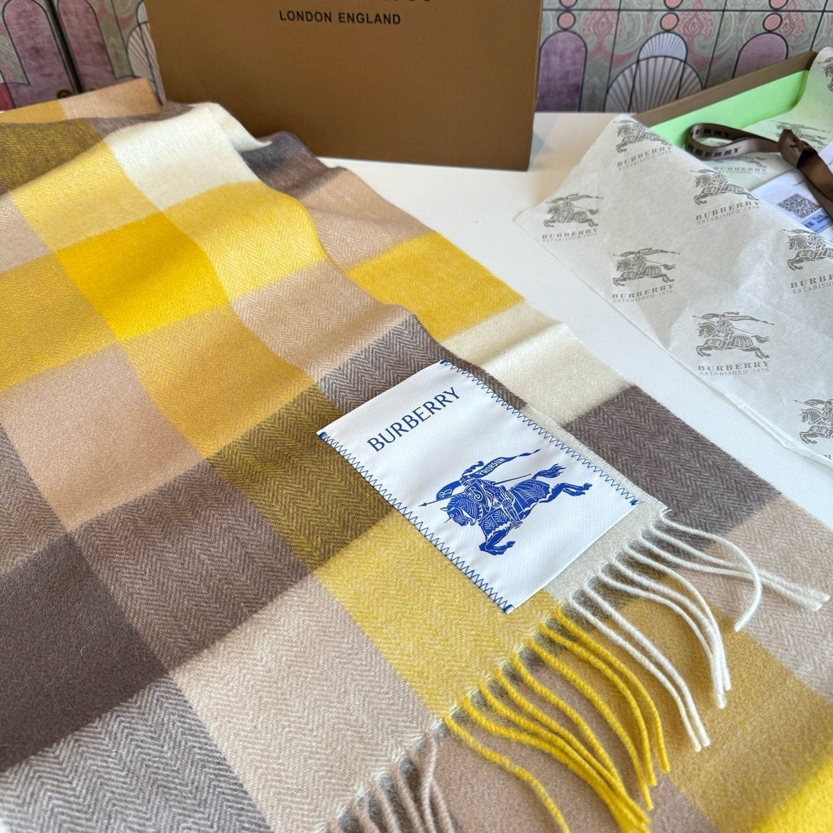 Burberry Plaid Fringe Scarf — detail
