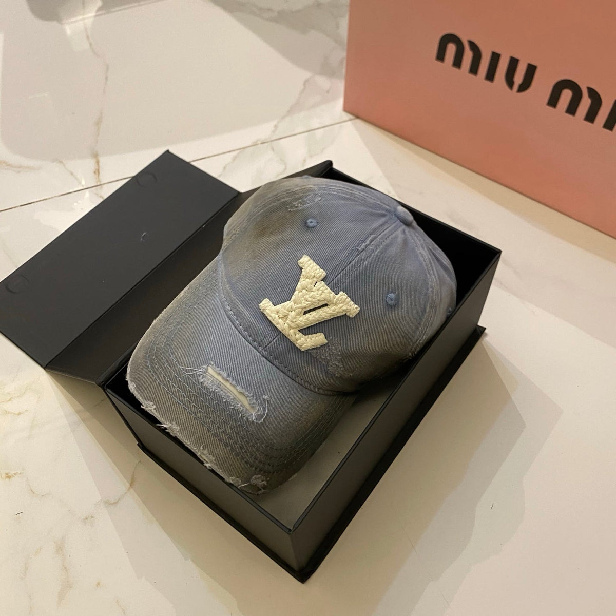 Louis Vuitton Baseball Cap With Distressed Craft And Woven Logo