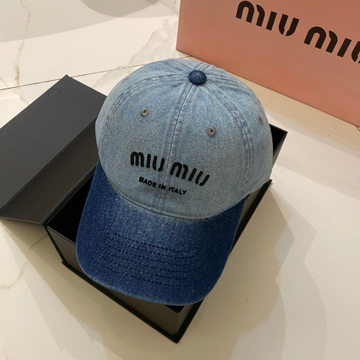 Miu Miu Distressed Washed Baseball Cap - Blue / Brown