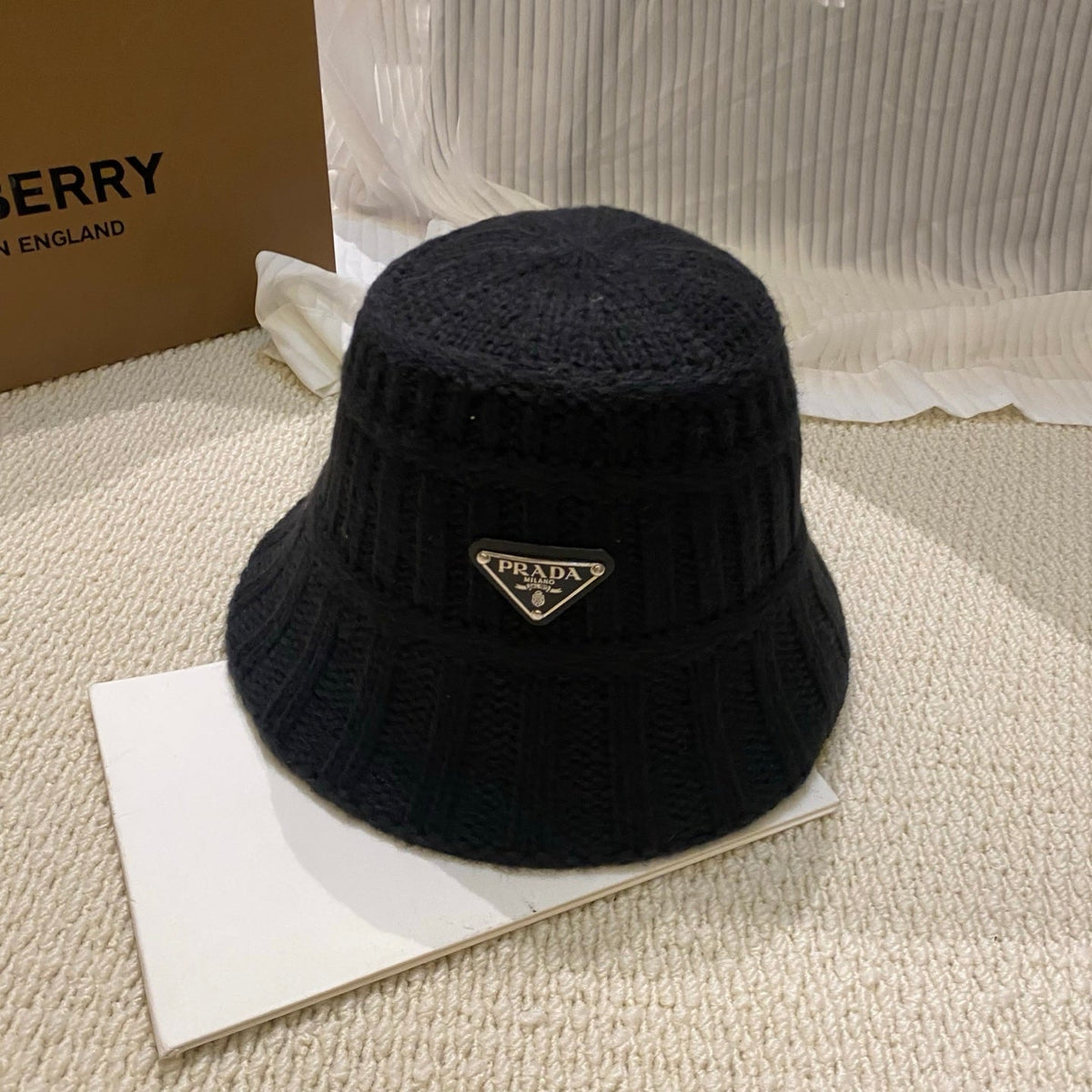 Prada Ribbed Knit Bucket Hat