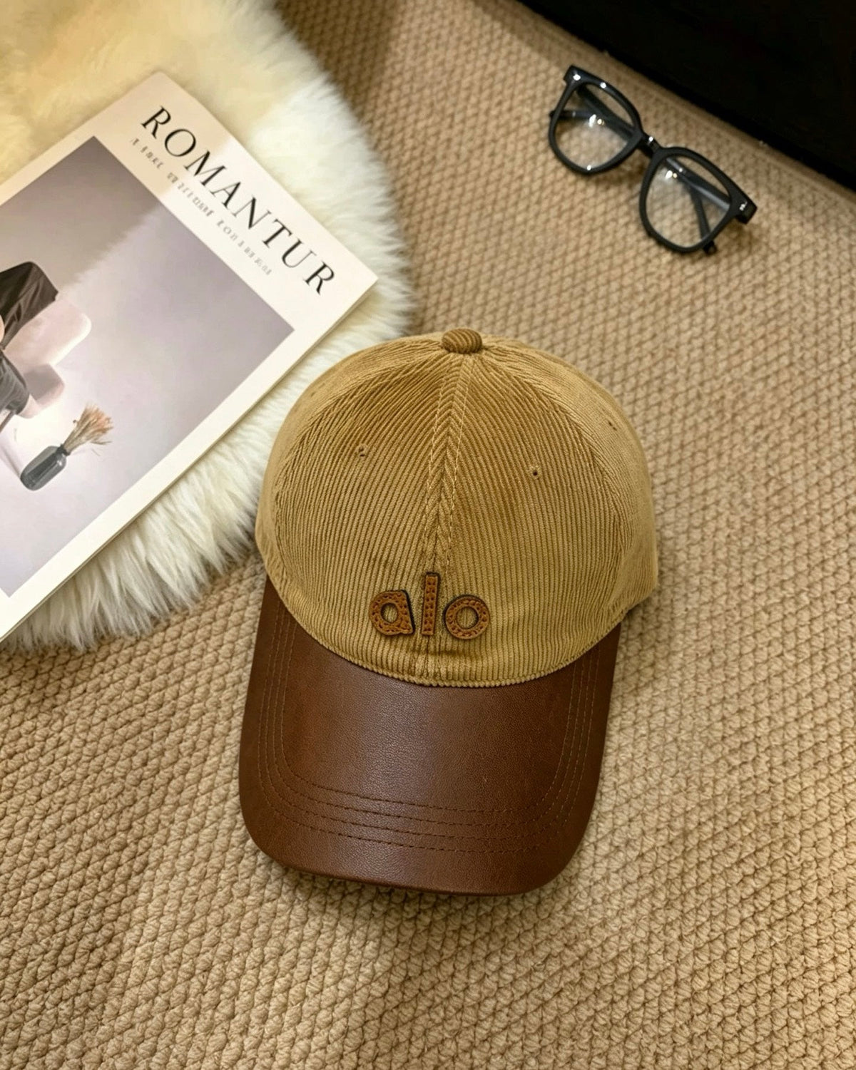 ALO Vintage Corduroy Baseball Cap with Leather-Style Panels