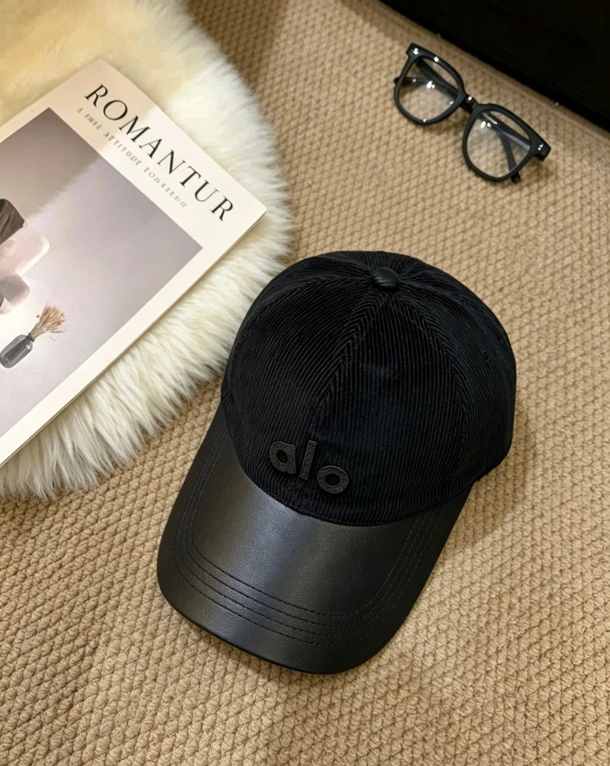 ALO Vintage Corduroy Baseball Cap with Leather-Style Panels